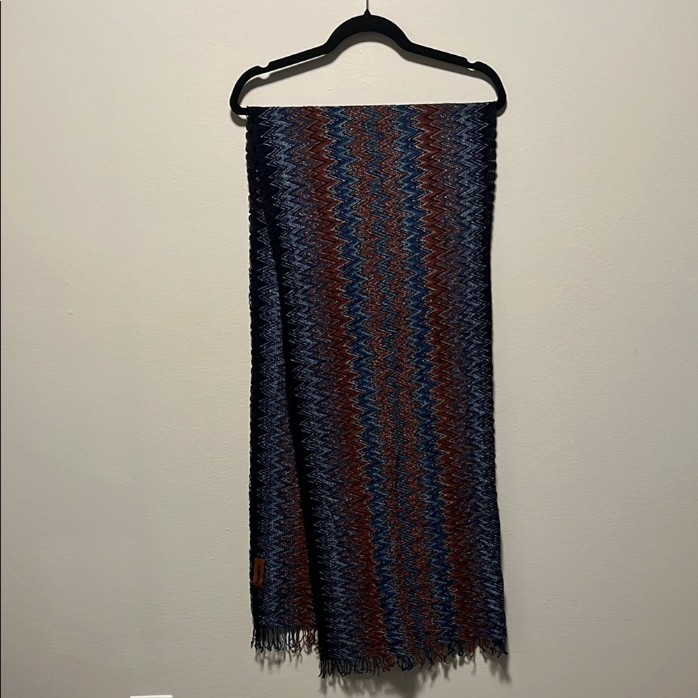 MISSONI Vibrant Zigzag Knit Scarf, Blue/Rust/Orange